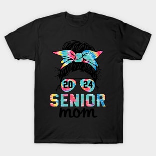 Mom Class Of 24 Senior 2024 Messy Bun Tie Dye T-Shirt